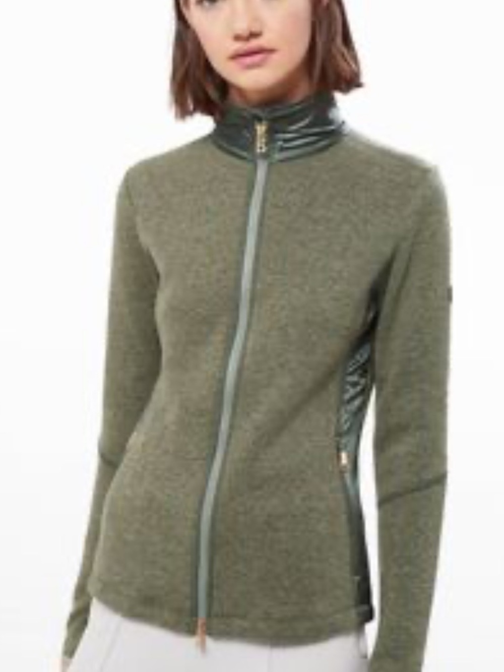 Bogner Full Zip Green Olive Fleece Jacket Coat Skiing Wool 40 10